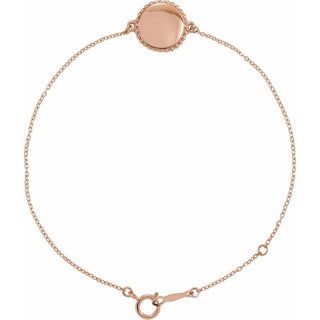 14K Rose Engravable Beaded Disc 6 1/2-7 1/2" Bracelet