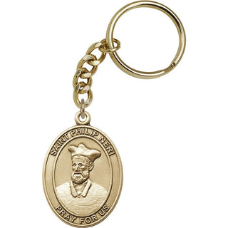 Saint Philip Neri Engravable Keychain - Gold Tone