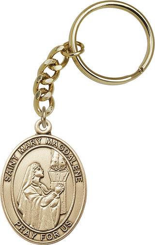 Gold Oxide Saint Mary Magdalene Keychain Engraved Catholic Saint Jewelry
