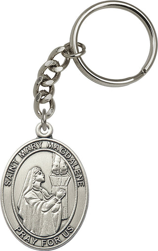Silver Oxide Saint Mary Magdalene Keychain Engraved Catholic Saint Jewelry
