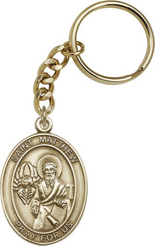 Gold Oxide Saint Matthew Keychain Engraved Catholic Saint Jewelry