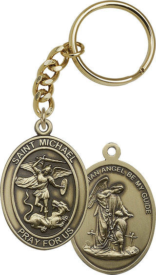 Gold Oxide Saint Michael the Archangel Keychain