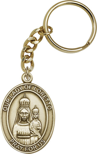 Gold Oxide Our Lady of Loretto Keychain Engraved Catholic Saint Jewelry