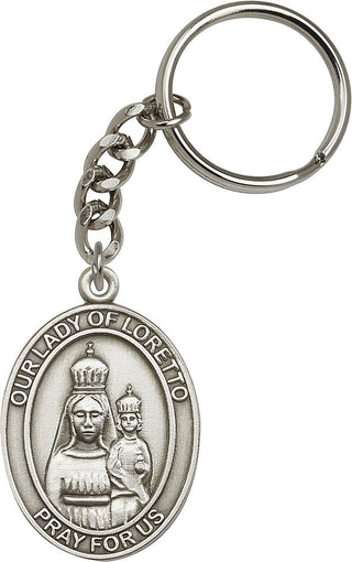 Silver Oxide Our Lady of Loretto Keychain Engraved Catholic Saint Jewelry