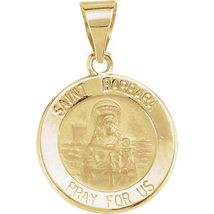 14K Gold 15 MM Round Hollow St. Barbara Medal
