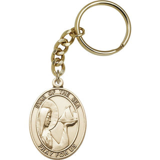 Our Lady Star of the Sea Engravable Keychain - Gold Tone