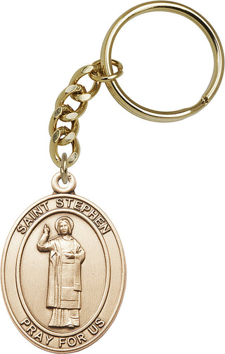 Gold Oxide Saint Stephen the Martyr Keychain Engraved Catholic Saint Jewelry