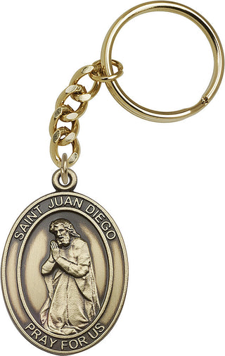 Gold Oxide Juan Diego Keychain Engraved Catholic Saint Jewelry