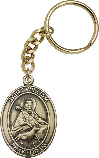 Gold Oxide Saint William Keychain Engraved Catholic Saint Jewelry