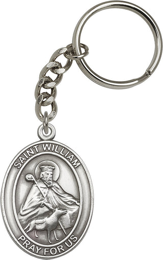 Silver Oxide Saint William Keychain Engraved Catholic Saint Jewelry