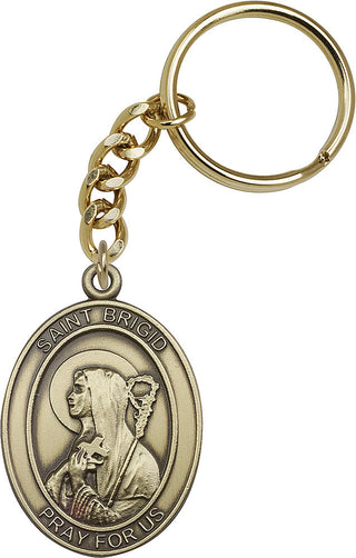 Gold Oxide Saint Brigid of Ireland Keychain Engraved Catholic Saint Jewelry