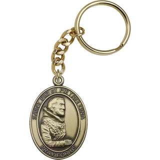 Saint Pio of Pietrelcina Engravable Keychain - Gold Tone