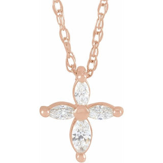 14K Rose 1/6 CTW Natural Diamond Cross 18" Necklace