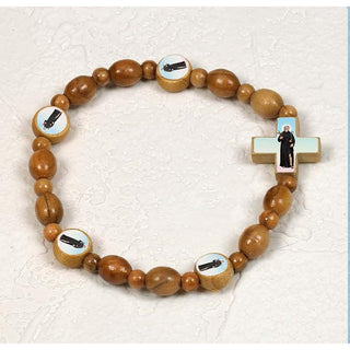 6-pack - St Peregrine - Italian Olive Wood Stretch Bracelet