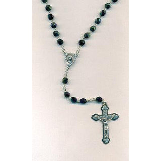 6mm Black Glass Rosary with triple layer Crucifix Boxed