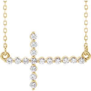14K Gold 1/3 CTW Diamond Sideways Cross 16-18" Necklace