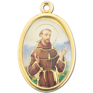 Gold Oval Saint Francis Of Assisi Picture Medal 10-Pack
