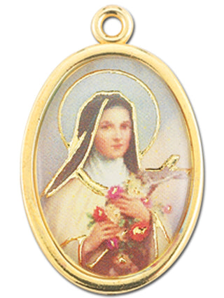 Gold Oval Saint Therese Picture Medal 10-Pack