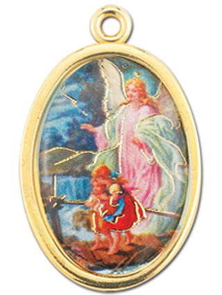 Gold Oval Guardian Angel Picture Medal 10-Pack