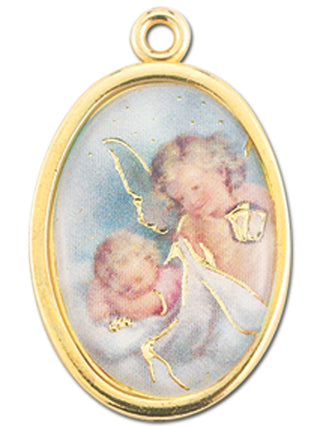 Gold Oval Guardian Angel With Lamp Picture Medal 10-Pack