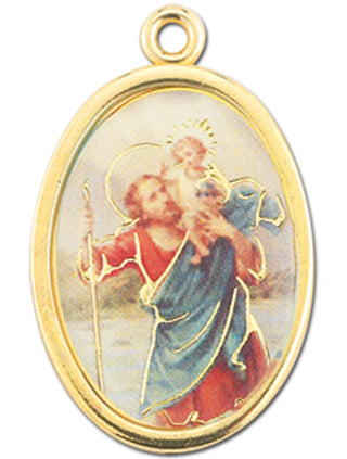 Gold Oval Saint Christopher Picture Medal 10-Pack