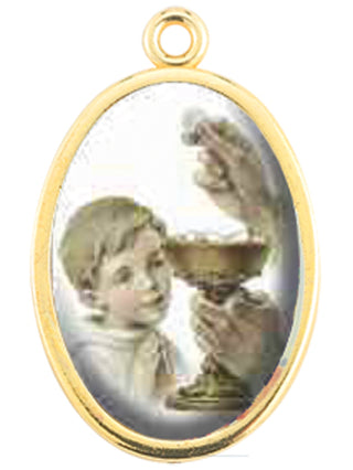 Gold Oval Communion Boy Picture Medal 10-Pack
