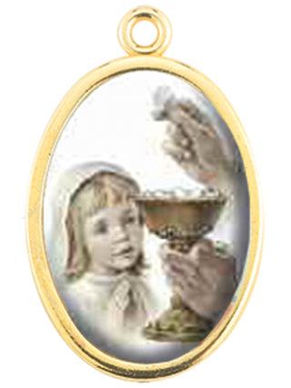 Gold Oval Communion Girl Picture Medal 10-Pack