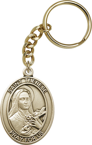 Gold Oxide Saint Therese of Lisieux Keychain Engraved Catholic Saint Jewelry