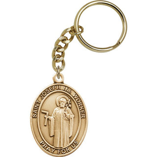 Saint Joseph the Worker Engravable Keychain - Gold Tone