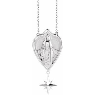 14K White 23.8x15.7 mm Miraculous Mary 18" Necklace