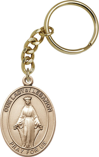 Gold Oxide Our Lady of Lebanon Keychain Engraved Catholic Saint Jewelry