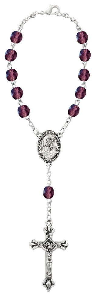 Dark Amethyst Auto Rosary with St. Christopher Centerpiece