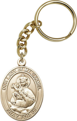 Gold Oxide Our Lady of Mount Carmel/Scapular Keychain Engraved Catholic Saint Jewelry