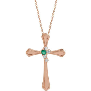 14K Rose 1-Stone 1/8 CTW Natural Diamond Semi-Set Family Cross 16-18" Necklace
