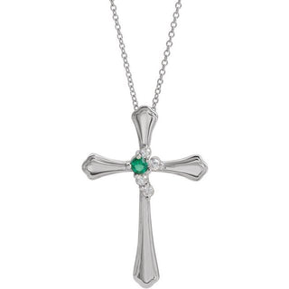 Platinum 1-Stone 1/8 CTW Natural Diamond Semi-Set Family Cross 16-18" Necklace