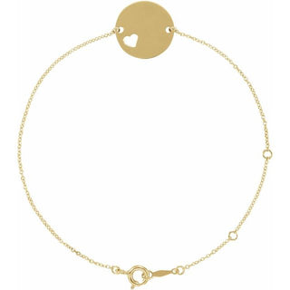 18K Yellow Gold-Plated Sterling Silver Engravable Pierced Heart Disc 7-8" Bracelet