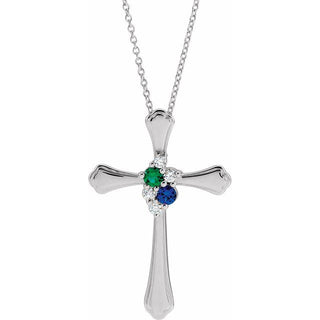 Platinum 2-Stone 1/8 CTW Natural Diamond Semi-Set Family Cross 16-18" Necklace