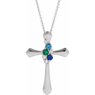 Platinum 3-Stone 1/8 CTW Natural Diamond Semi-Set Family Cross 16-18" Necklace