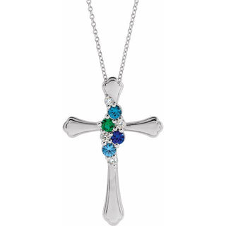 Platinum 4-Stone 1/8 CTW Natural Diamond Semi-Set Family Cross 16-18" Necklace