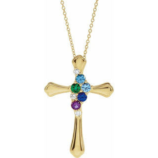14K Yellow 5-Stone .08 CTW Natural Diamond Semi-Set Family Cross 16-18" Necklace