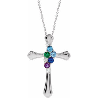 Sterling Silver 5-Stone .08 CTW Natural Diamond Semi-Set Family Cross 16-18" Necklace