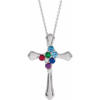 Platinum 6-Stone .08 CTW Natural Diamond Semi-Set Family Cross 16-18" Necklace