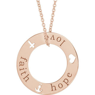 14K Rose Faith, Hope, Love Pierced Loop 16-18" Necklace