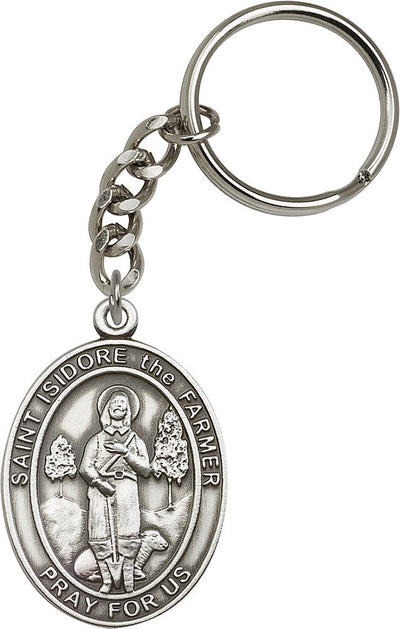 Silver Oxide Saint Isidore the Farmer Keychain | Engravable