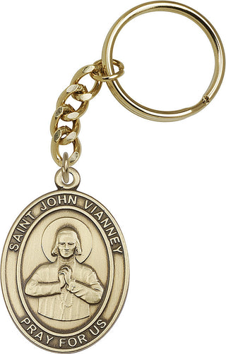 Gold Oxide Saint John Vianney Keychain Engraved Catholic Saint Jewelry