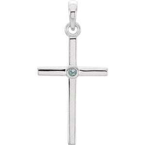 14K White Aquamarine Cross 22.8x11.3 MM Pendant