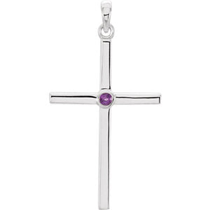 14K White Amethyst Cross 30.6x16.6 MM Pendant