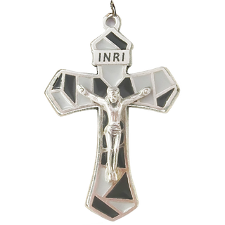 Bulk 1-1/4 inch Black/White Enameled Crucifix