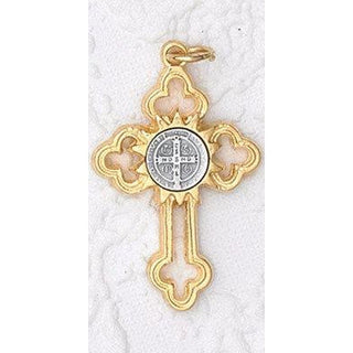 Bulk Saint Benedict Gold Tone Cross with Silver Tone Medals - 2 Options