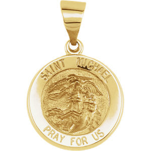 14K Gold 15x15 MM Round Hollow St. Michael Medal